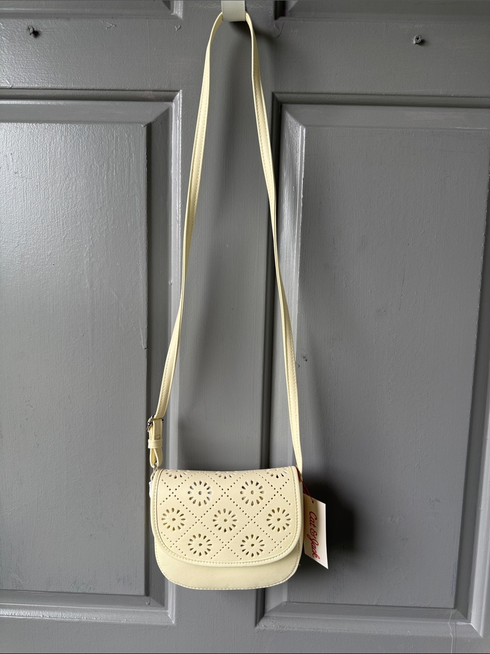 Cream Crossbody Bag with Laser-Cut Pattern